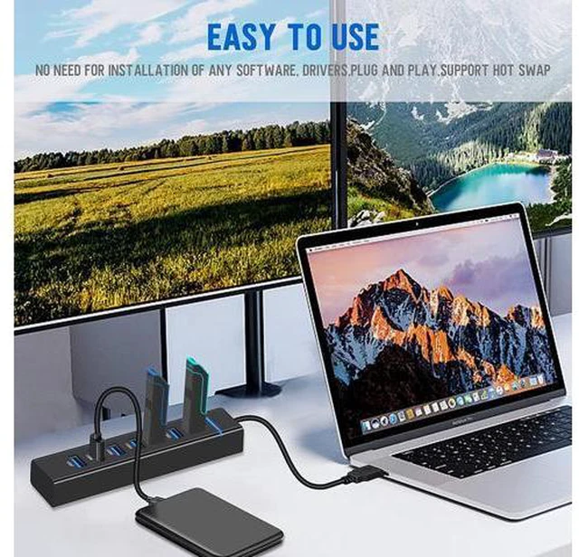 Alt view image 6 of 7 - USB3.0 Hub, 7 Port USB 3.0 Hub LED Portable High-Speed USB Hub Compatible for iMac Pro, MacBook Air, Mac Mini/Pro, Surface Pro, PC and Laptop giyqxHw