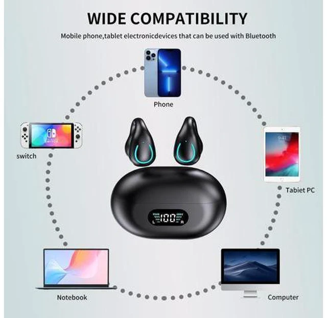 Alt view image 2 of 7 - Hitoor Open Ear Bone Conduction Headphones, Bluetooth 5.3 Wireless Open Clip on Ear Earbuds Built-in Mic with Ear Hooks Charging Case 60 Hours Playtime Sport Earphones Waterproof for Fitness Running