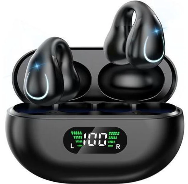 Main image of Hitoor Open Ear Bone Conduction Headphones, Bluetooth 5.3 Wireless Open Clip on Ear Earbuds Built-in Mic with Ear Hooks Charging Case 60 Hours Playtime Sport Earphones Waterproof for Fitness Running