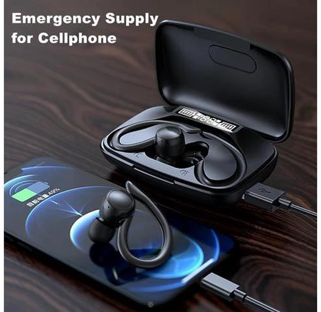 Alt view image 5 of 7 - True Wireless Earbuds, Bluetooth Headphones 120H Playback Wireless Sports Earbuds with Over Ear Earhooks LED Display Charging Case IPX7 Waterproof Bluetooth Earphones for Running Workout, Black
