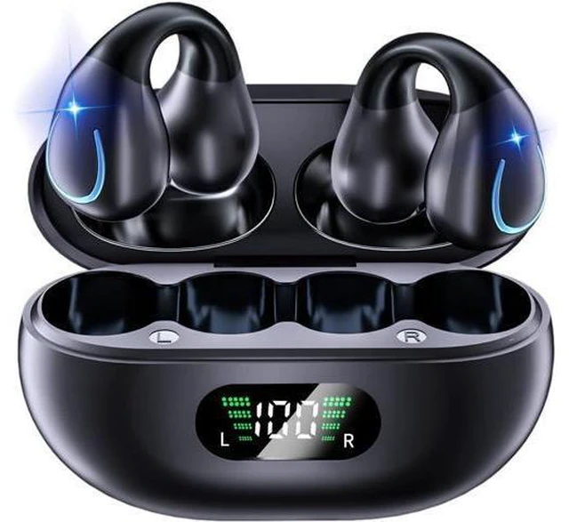 Main image of Open Ear Bone Conduction Headphones, Clip On Wireless Earbuds with Digital Display Charging Case 60 Hours Playtime Bluetooth 5.3 Sport Earphones Built-in Mic IPX7 Waterproof for Running Fitness