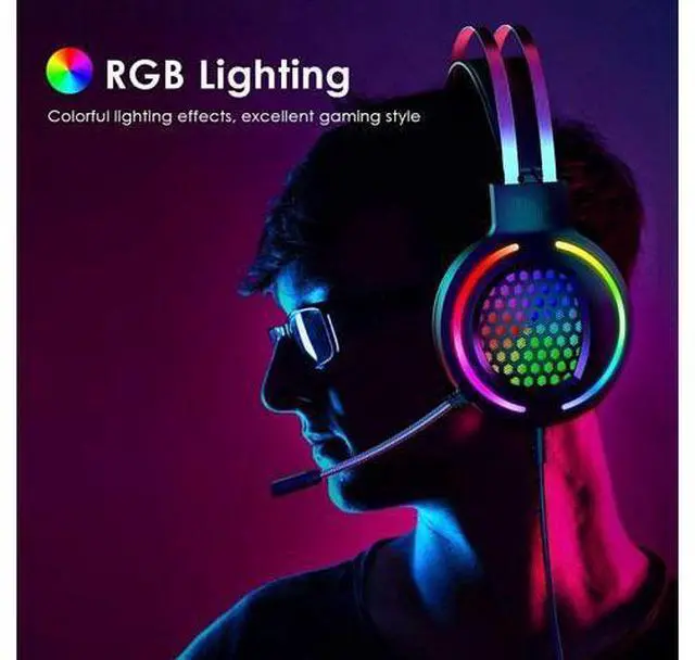 Alt view image 2 of 7 - Gaming Headset with 7.1 Surround Sound,PC Lightweight Headset with Noise Canceling Mic,Bass Surround,Soft Memory Earmuffs,Rainbow Backlit for PC,PS4,Xbox One Controller (Adapter Not Included)