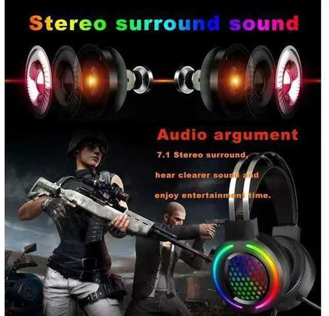 Alt view image 3 of 7 - Gaming Headset with 7.1 Surround Sound,PC Lightweight Headset with Noise Canceling Mic,Bass Surround,Soft Memory Earmuffs,Rainbow Backlit for PC,PS4,Xbox One Controller (Adapter Not Included)