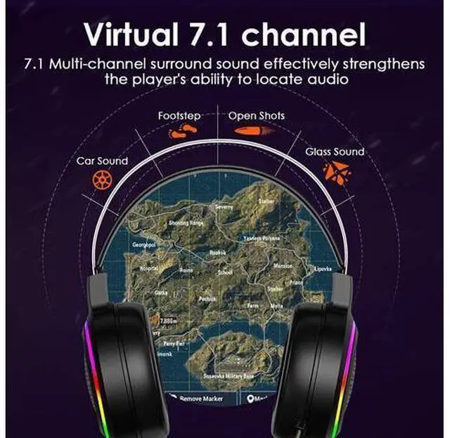 Alt view image 4 of 7 - Gaming Headset with 7.1 Surround Sound,PC Lightweight Headset with Noise Canceling Mic,Bass Surround,Soft Memory Earmuffs,Rainbow Backlit for PC,PS4,Xbox One Controller (Adapter Not Included)