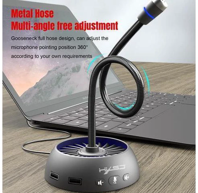 Alt view image 2 of 7 - USB Desktop Microphone 3.5mm Jack & 3 * USB Hub RGB Luminous And Flexible Drive-free Omni-directional Voice Video Karaoke Online Chat MIC For Computer And Conference