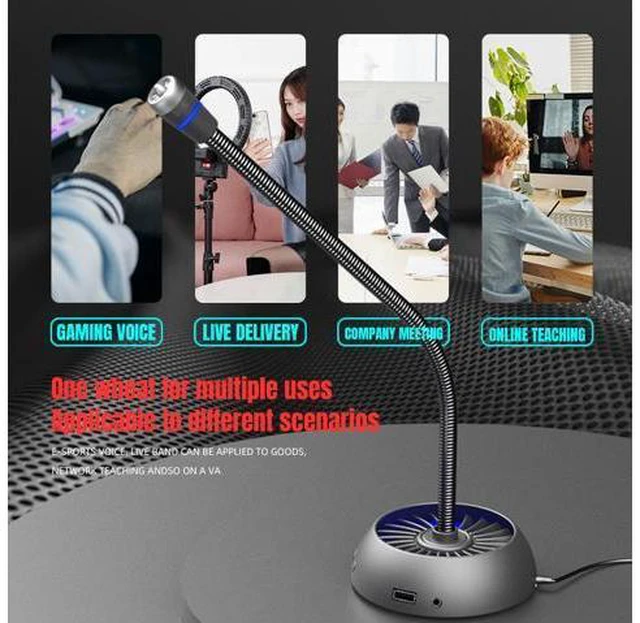 Alt view image 3 of 7 - USB Desktop Microphone 3.5mm Jack & 3 * USB Hub RGB Luminous And Flexible Drive-free Omni-directional Voice Video Karaoke Online Chat MIC For Computer And Conference