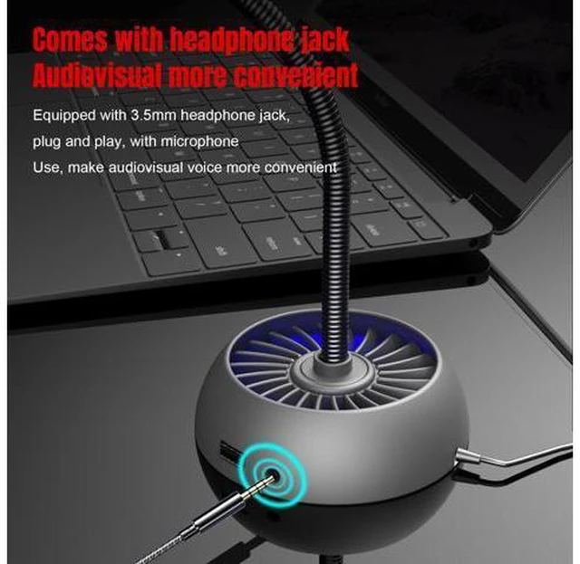Alt view image 6 of 7 - USB Desktop Microphone 3.5mm Jack & 3 * USB Hub RGB Luminous And Flexible Drive-free Omni-directional Voice Video Karaoke Online Chat MIC For Computer And Conference