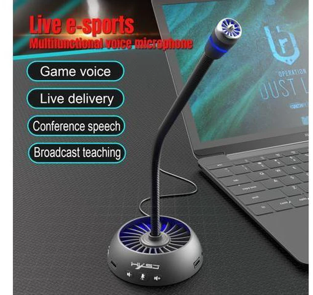 Alt view image 7 of 7 - USB Desktop Microphone 3.5mm Jack & 3 * USB Hub RGB Luminous And Flexible Drive-free Omni-directional Voice Video Karaoke Online Chat MIC For Computer And Conference