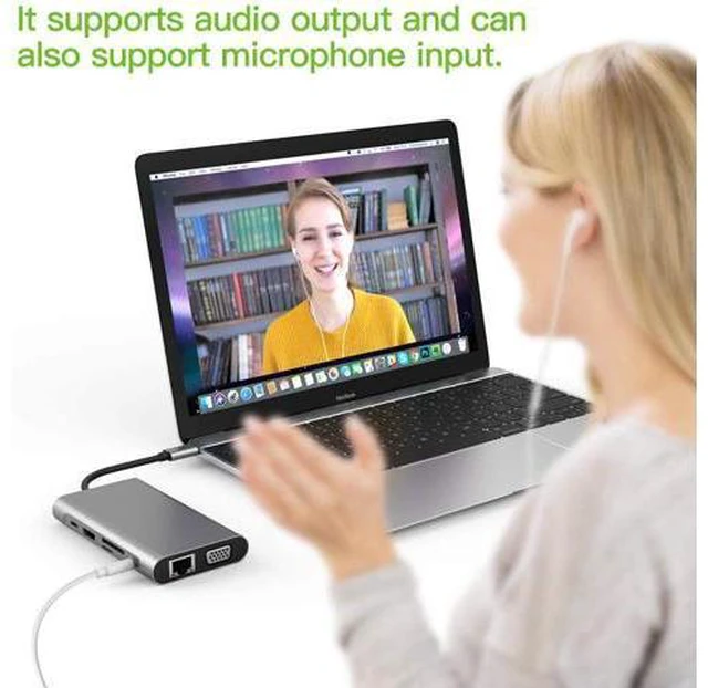Alt view image 4 of 7 - USB C Hub, 10 in 1 Laptop Docking Station Dual Monitors Type C Adapter for MacBook and Windows with 4K HDMI, VGA, PD 3 USB Ports, 3.5mm Aux Gigabit Ethernet, SD/TF Card Reader
