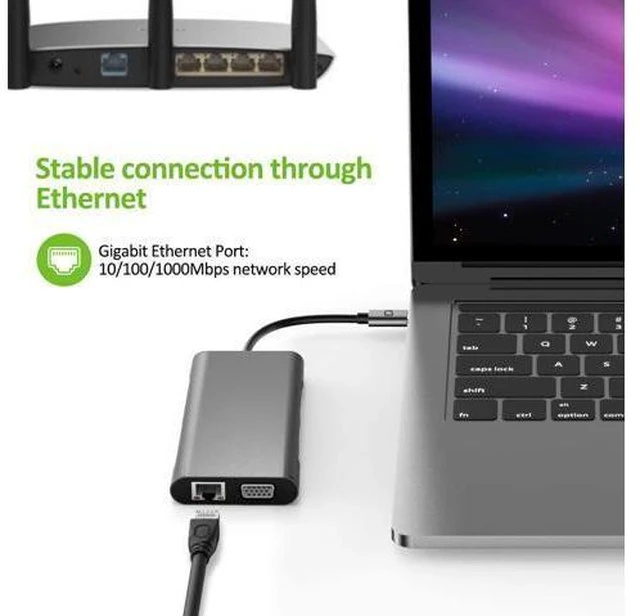 Alt view image 5 of 7 - USB C Hub, 10 in 1 Laptop Docking Station Dual Monitors Type C Adapter for MacBook and Windows with 4K HDMI, VGA, PD 3 USB Ports, 3.5mm Aux Gigabit Ethernet, SD/TF Card Reader