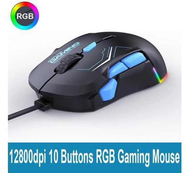 Main image of USB Wired Gaming Mouse- 10 Programmable Buttons, 13 Kinds RGB Backlit Modes, 12800 DPI High Precision PC Mice, Right Left Handed Universal Ergonomic Mouse for Laptop Desktop Office Game, Black