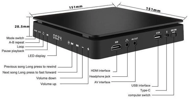 Alt view image 3 of 7 - 1080P DVD HD Video Player Portable VCD Player MiNi CD Player HDMI Video + 3.5mm Jack Audio Output with Remote Control