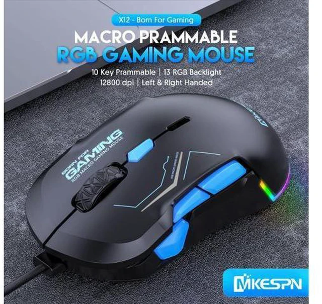 Alt view image 2 of 7 - USB Wired Gaming Mouse- 10 Programmable Buttons, 13 Kinds RGB Backlit Modes, 12800 DPI High Precision PC Mice, Right Left Handed Universal Ergonomic Mouse for Laptop Desktop Office Game, Black