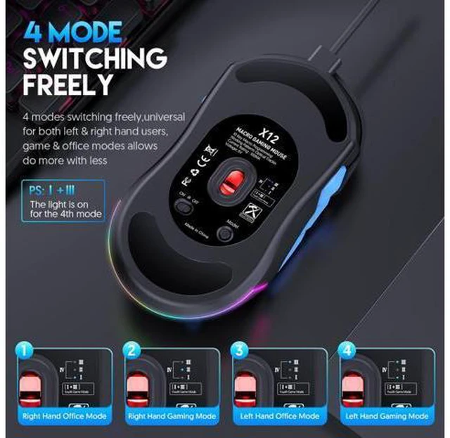 Alt view image 5 of 7 - USB Wired Gaming Mouse- 10 Programmable Buttons, 13 Kinds RGB Backlit Modes, 12800 DPI High Precision PC Mice, Right Left Handed Universal Ergonomic Mouse for Laptop Desktop Office Game, Black
