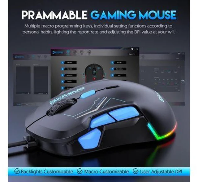 Alt view image 4 of 7 - USB Wired Gaming Mouse- 10 Programmable Buttons, 13 Kinds RGB Backlit Modes, 12800 DPI High Precision PC Mice, Right Left Handed Universal Ergonomic Mouse for Laptop Desktop Office Game, Black