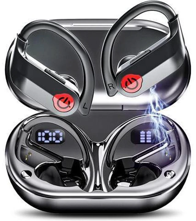 Main image of True Wireless Earbuds, Bluetooth Headphones Stereo Sound Ear Buds with HD Microphone 120H Playtime with Dual LED Charging Case, IPX7 Waterproof Over Ear Earphones with Earhooks for Sport/Work/Phone