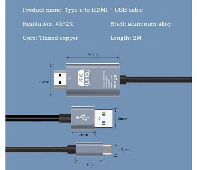 Alt view image 5 of 6 - 1.8m/5.9ft USB Type C to HDMI Cable 4K 30Hz UHD Mirroring Charging Cable Digital AV Video Adapter for Android Phone to TV Projector Monitor
