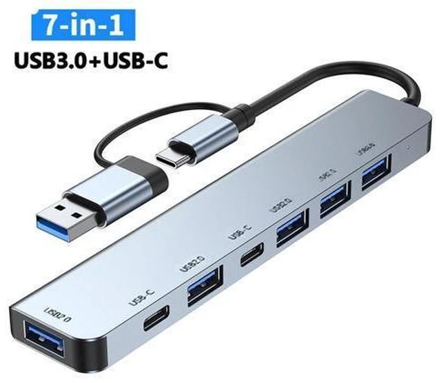Main image of USB C Hub, 7 in 1 USB-C USB 3.0 Multiport Adapter with 1x USB 3.0, 4x USB 2.0 Ports, 1x USB C, 1x Type C Power Port, Type-C USB 3.0 Hub for Computers Mobile Phones and More