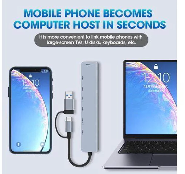 Alt view image 6 of 7 - USB C Hub, 7 in 1 USB-C USB 3.0 Multiport Adapter with 1x USB 3.0, 4x USB 2.0 Ports, 1x USB C, 1x Type C Power Port, Type-C USB 3.0 Hub for Computers Mobile Phones and More