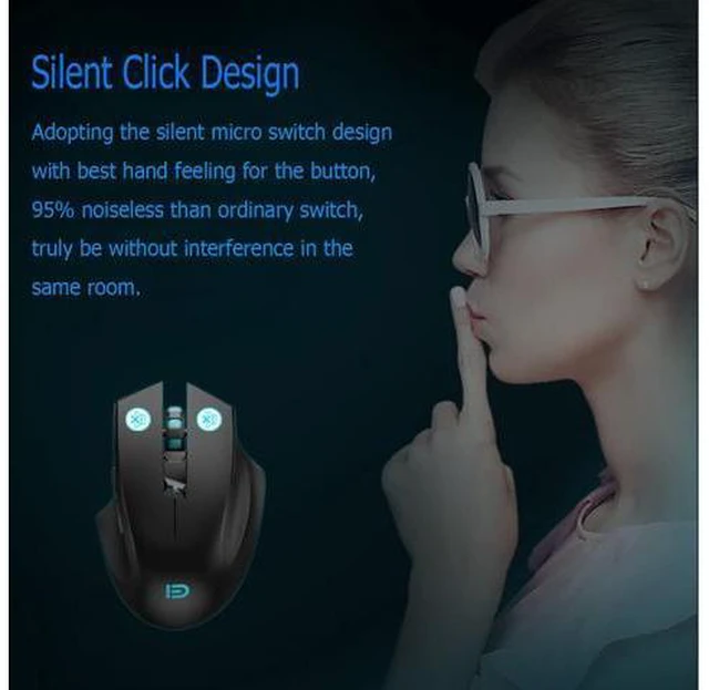 Alt view image 2 of 6 - Noiseless Wireless Mouse, i720 Erognomic Right-handed Wireless Silent Gaming Mouse For Windows and MAC - Black