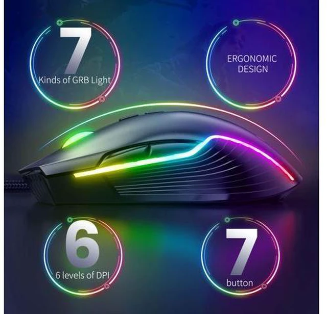 Alt view image 5 of 7 - Wired Gaming Mouse USB Interface RGB Mice 7 Buttons 6400 DPI Breathing Colorfull LED With Macro Programming For Laptop PC