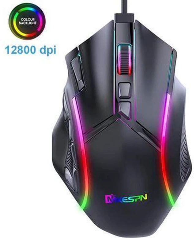 Main image of Gaming Mouse USB Wired Programmable PC Mice - 12800 DPI High Precision, 12 Macro Buttons, 13 RGB Backlit Modes, USB Optical Ergonomic Mouse for Laptop Desktop Computer Game Office, Black