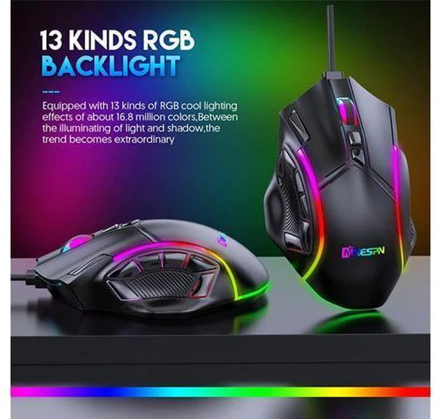 Alt view image 2 of 7 - Gaming Mouse USB Wired Programmable PC Mice - 12800 DPI High Precision, 12 Macro Buttons, 13 RGB Backlit Modes, USB Optical Ergonomic Mouse for Laptop Desktop Computer Game Office, Black