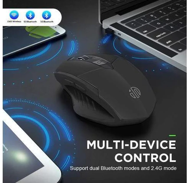 Alt view image 2 of 7 - Bluetooth Mouse, Inphic Rechargeable Wireless Mouse Multi-Device (Tri-Mode:BT 5.0/3.0+2.4Ghz) with Silent, 3 DPI Adjustment, Ergonomic Optical Portable Mouse for Laptop Android Windows Mac OS, Black