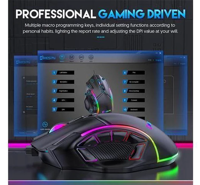 Alt view image 3 of 7 - Gaming Mouse USB Wired Programmable PC Mice - 12800 DPI High Precision, 12 Macro Buttons, 13 RGB Backlit Modes, USB Optical Ergonomic Mouse for Laptop Desktop Computer Game Office, Black