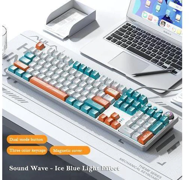 Alt view image 2 of 7 - 108 keys Wired Mechanical Keyboard RGB Gaming Keyboard Gamer E-Sports Accessory Magnetic Suction Upper Cover for Computer Pc Blue Switch Orange