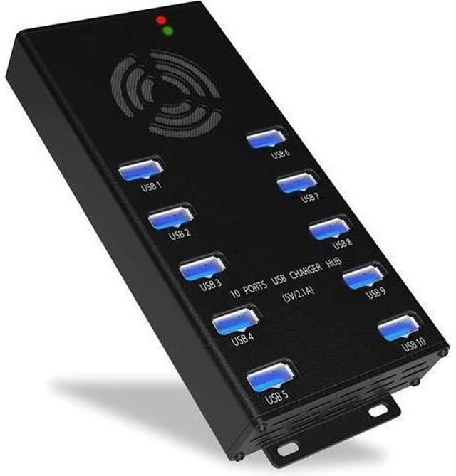 Main image of Premium Design USB 3.0 Hub - Multi-Safety Protection 10-Port Powered USB Hub 3.0 with AC Adapter - USB Spllitter with Cooling Fan and Mounting Brackets - Aluminum - Hub for Multiple Devices
