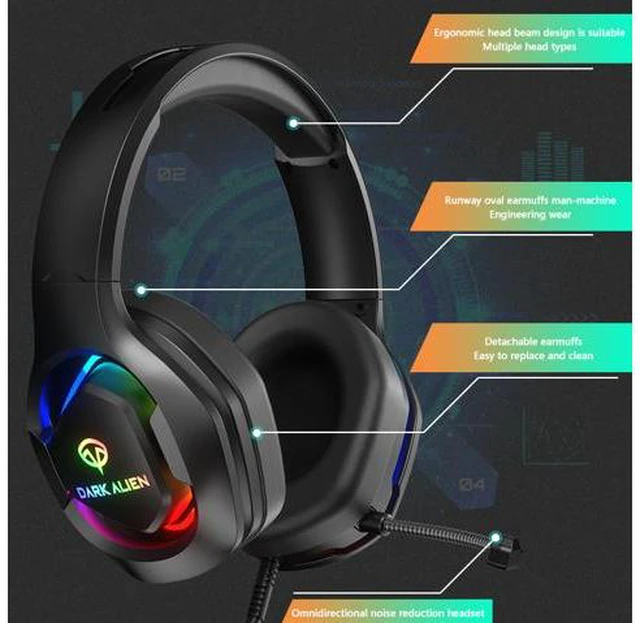 Alt view image 4 of 7 - Noise Cancelling 7.1 Sound USB Wired Headphones Subwoofer Microphone RGB Gaming Headset Head-Mounted Suitable for Computer Notebook Playstation