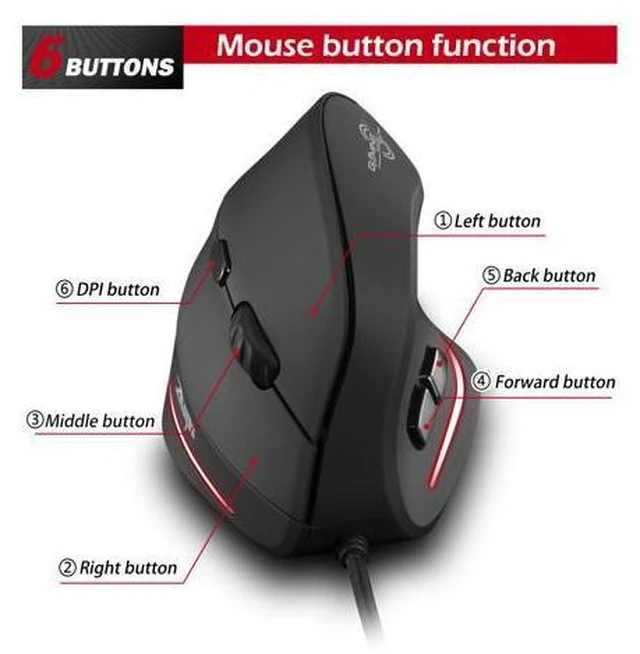 Alt view image 3 of 7 - USB Wired Vertical Optical Gaming Mouse Ergonomic 4 Gears 3200 DPI 6 Buttons Gaming Mice for Laptop Desktop PC Computer
