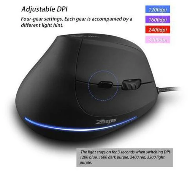 Alt view image 5 of 7 - USB Wired Vertical Optical Gaming Mouse Ergonomic 4 Gears 3200 DPI 6 Buttons Gaming Mice for Laptop Desktop PC Computer
