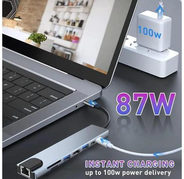 Alt view image 2 of 7 - AUBEAMTO 8 in 1 USB C Hub Adapter with 4K HDMI, 100W PD, USB C Port, USB3.0, USB2.0, Ethernet, SD/TF Card Reader, Docking Station Compatible with MacBook Pro/Air USB C Laptops and Other Type C Devices