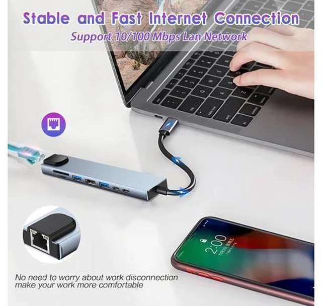 Alt view image 4 of 7 - AUBEAMTO 8 in 1 USB C Hub Adapter with 4K HDMI, 100W PD, USB C Port, USB3.0, USB2.0, Ethernet, SD/TF Card Reader, Docking Station Compatible with MacBook Pro/Air USB C Laptops and Other Type C Devices
