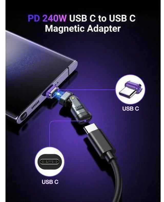 Alt view image 2 of 7 - Hitoor PD 240W 16PIN USB C Magnetic Adapter (2Pack)/USB C 90 Degree Adapter/Right Angle C Adapter/C to C Adapter for i-Phone 16/15 Series, Ma-Book Pro/1Pad Series, Galaxy, G-oo-gle Pixel etc.. giyqxHw