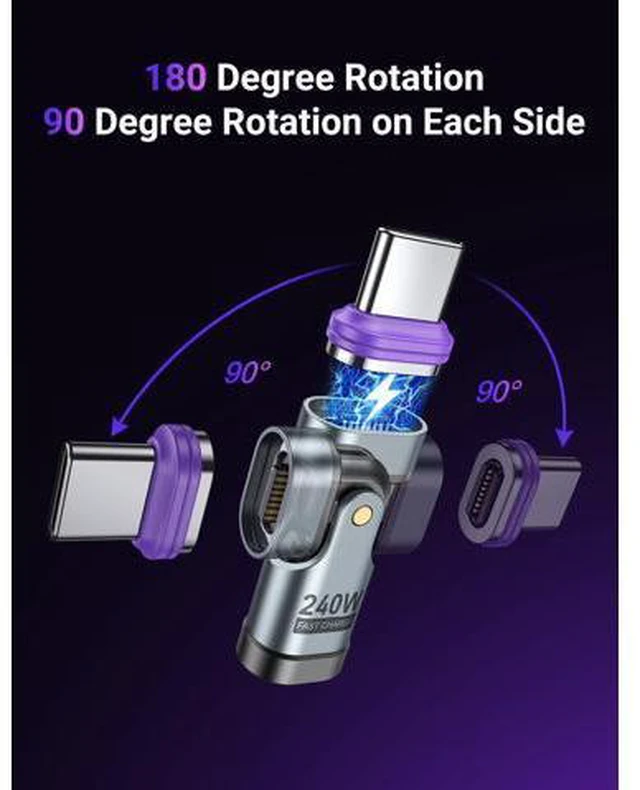 Alt view image 4 of 7 - Hitoor PD 240W 16PIN USB C Magnetic Adapter (2Pack)/USB C 90 Degree Adapter/Right Angle C Adapter/C to C Adapter for i-Phone 16/15 Series, Ma-Book Pro/1Pad Series, Galaxy, G-oo-gle Pixel etc.. giyqxHw
