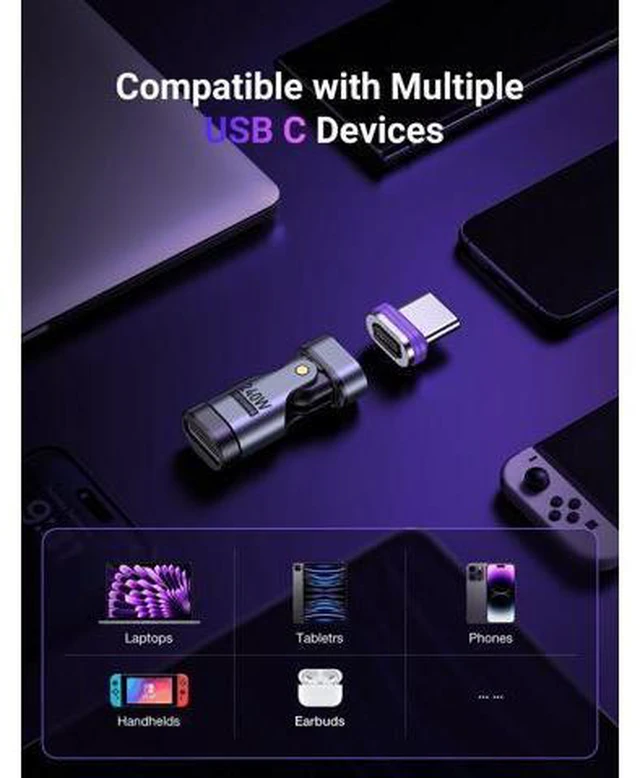 Alt view image 6 of 7 - Hitoor PD 240W 16PIN USB C Magnetic Adapter (2Pack)/USB C 90 Degree Adapter/Right Angle C Adapter/C to C Adapter for i-Phone 16/15 Series, Ma-Book Pro/1Pad Series, Galaxy, G-oo-gle Pixel etc.. giyqxHw