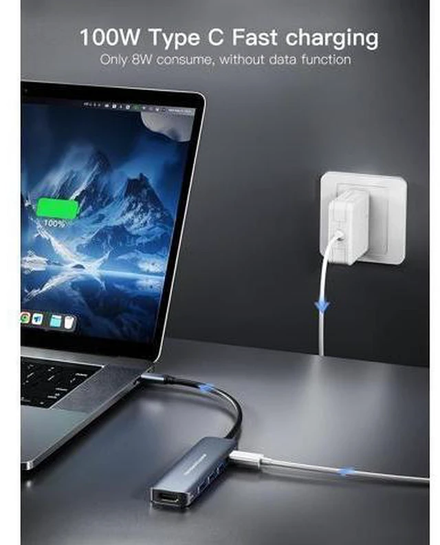 Alt view image 4 of 7 - AUBEAMTO USB C Hub to HDMI Multiport Adapter, 5-in-1 USB C Hub with 4K HDMI, 3*USB 3.0, 100W PD Ports for MacBook Pro, iMac, PS5, Chromebook, iPhone 15 Pro, XPS, etc
