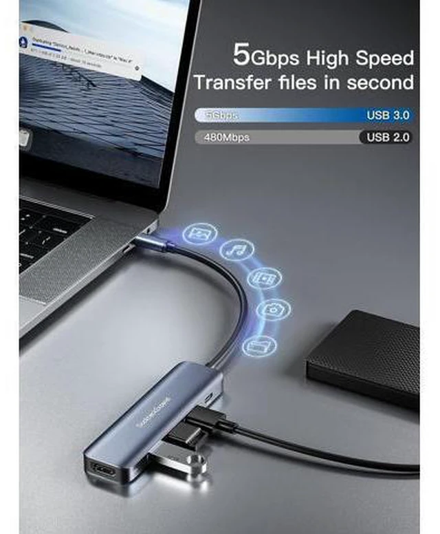 Alt view image 5 of 7 - AUBEAMTO USB C Hub to HDMI Multiport Adapter, 5-in-1 USB C Hub with 4K HDMI, 3*USB 3.0, 100W PD Ports for MacBook Pro, iMac, PS5, Chromebook, iPhone 15 Pro, XPS, etc