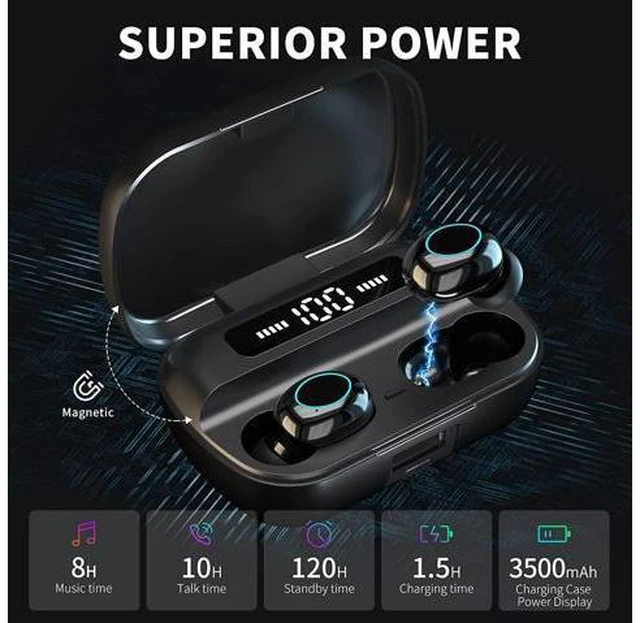 Alt view image 4 of 7 - True Wireless Earbuds, Bluetooth 5.1 Touch Control Headphones with Built-in Mic, CVC8.0 Noise Cancelling Wireless Earbuds for Gym Waterproof Bluetooth Earphones in-Ear Earbud
