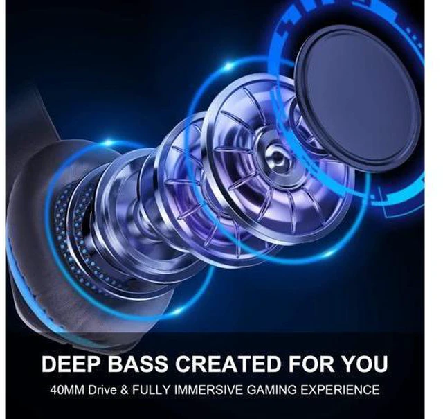 Alt view image 3 of 6 - PS4 Gaming Headset for Xbox One, PS5, PC, Over Ear Headphones with Noise-Cancelling Mic, J10 Wired Gaming Headset with Stereo Surround Sound, LED Light, Comfort Earmuff - Blue