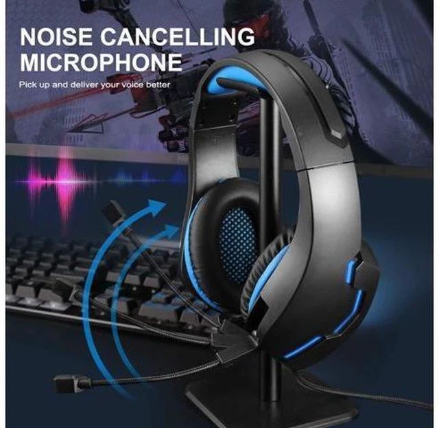 Alt view image 4 of 6 - PS4 Gaming Headset for Xbox One, PS5, PC, Over Ear Headphones with Noise-Cancelling Mic, J10 Wired Gaming Headset with Stereo Surround Sound, LED Light, Comfort Earmuff - Blue