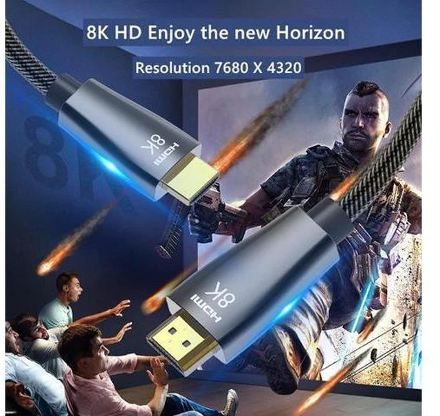 Alt view image 5 of 7 - 8K HDMI Cable 2.1 10FT, AUBEAMTO Slim 48Gbps High Speed HDMI Braided Cord-4K@120Hz 144Hz 8K@60Hz, HDCP 2.2&2.3, Dynamic HDR,eARC,DTS:X,RTX 3090,Dolby Compatible with Roku TV/HDTV/PS5/Blu-ray 10 ft.