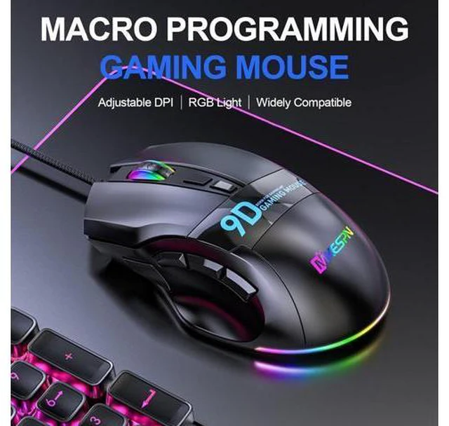 Alt view image 2 of 7 - USB Wired Gaming Mouse, Laptop Gaming Mice with Thumb Rest, RGB LED Light 6-Level-Adjustable DPI Programmable Gaming Mouse with Side Buttons, Ergonomic Computer Mouse for PC Laptop