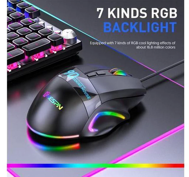 Alt view image 3 of 7 - USB Wired Gaming Mouse, Laptop Gaming Mice with Thumb Rest, RGB LED Light 6-Level-Adjustable DPI Programmable Gaming Mouse with Side Buttons, Ergonomic Computer Mouse for PC Laptop