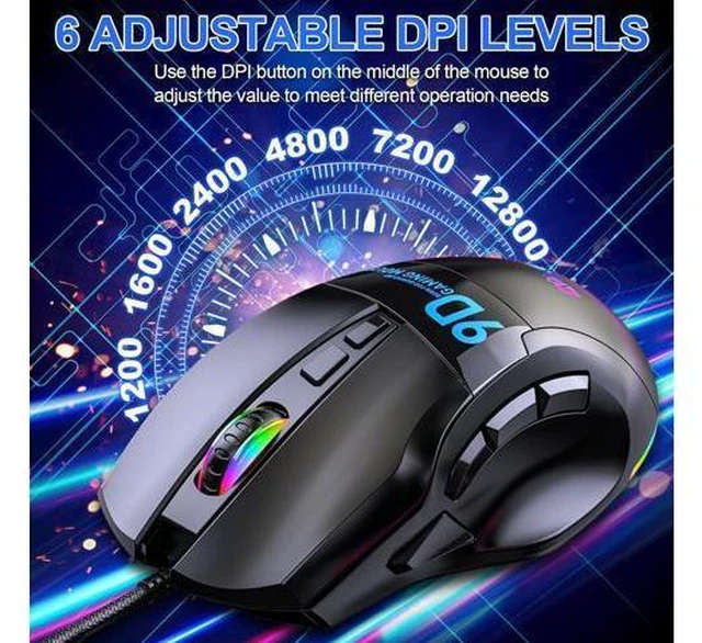 Alt view image 4 of 7 - USB Wired Gaming Mouse, Laptop Gaming Mice with Thumb Rest, RGB LED Light 6-Level-Adjustable DPI Programmable Gaming Mouse with Side Buttons, Ergonomic Computer Mouse for PC Laptop