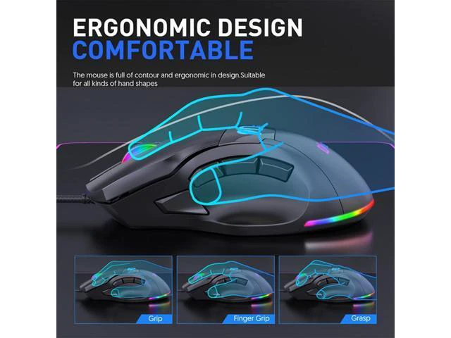 Alt view image 6 of 7 - USB Wired Gaming Mouse, Laptop Gaming Mice with Thumb Rest, RGB LED Light 6-Level-Adjustable DPI Programmable Gaming Mouse with Side Buttons, Ergonomic Computer Mouse for PC Laptop