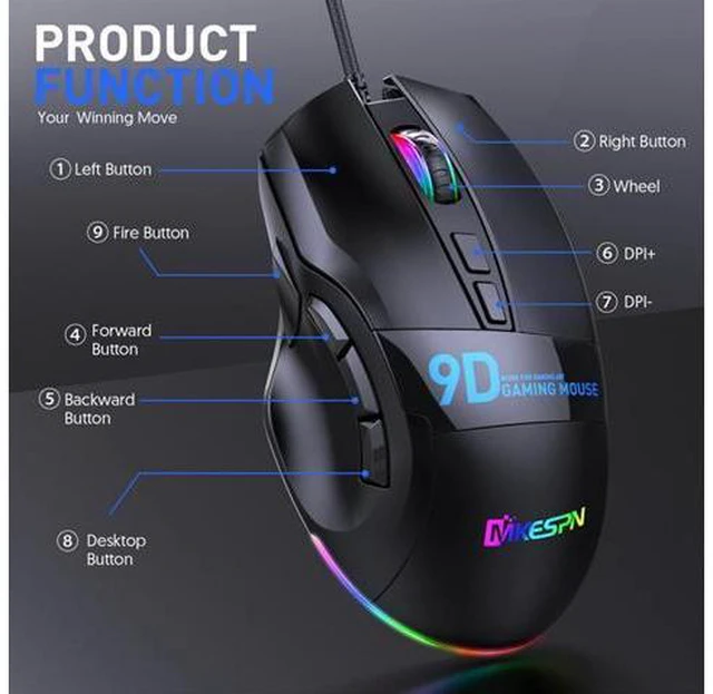 Alt view image 7 of 7 - USB Wired Gaming Mouse, Laptop Gaming Mice with Thumb Rest, RGB LED Light 6-Level-Adjustable DPI Programmable Gaming Mouse with Side Buttons, Ergonomic Computer Mouse for PC Laptop